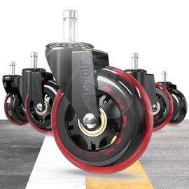 HOLKIE Gaming Chair Wheels - Silent Roller Blade Casters for Esports Rig Replacement - Heavy Duty 11x22mm - Smooth 360° Stealth Glide for Hardwood & Carpet - Set of 5 Red