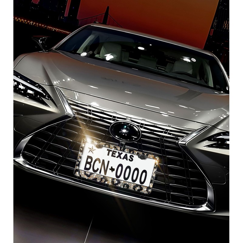 Mulixis Leopard Bedazzled License Plate Frames for Women Diamond License