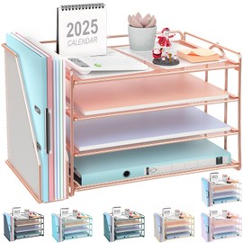 gianotter 4-Tier Paper Organizer With Magazine Holder, Desk Organizers and Accessories, Cute Desk Accessories for Women, File Organizer for Office Supplies Storag(Rose Gold)