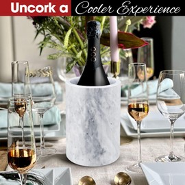 Flexzion Marble Wine Chillers for Bottles - Champagne Cooler & Multi-Purpose Marble Utensil Holder for Kitchen - Adaptable Stone Wine Bottle Chiller Bucket for Party, Bar, Home Decor, White