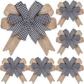 Chuangdi 6 Pcs Christmas Burlap Plaid Bow for Wreaths Xmas Tree Premade Bows Decorations for Crafts DIY Home Indoor Outdoor Decorations 6.3 Inch(Black White)