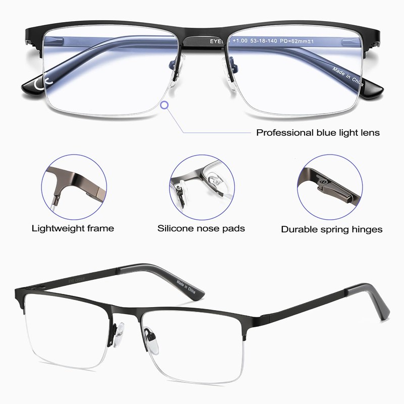 EYECEDAR 5 Pack Blue Light Blocking Reading Glasses Men Computer