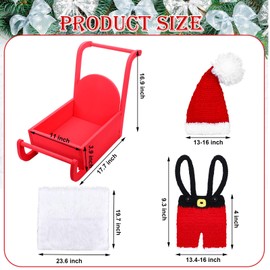 Velmitten 3 Set Christmas Newborn Photography Props Mini Red Sleigh Newborn Photography Basket Christmas Cap Newborn Crochet Santa Claus Outfits White Fur Blanket for Baby Newborn Photography Props