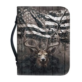 Poceacles American Flag Deer Retro Women Bible Carrying Case Multi-Purpose Bible Carrier Bible Protector Lightweight Bible Covers for Woman, XL