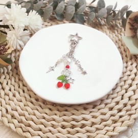 Cute Keychain Aesthetic Y2K Keychain Accessories Cute Heart Butterfly Strawberry Bear Key Chain for Keys Bags Women Gifts (1PCS Cherry)