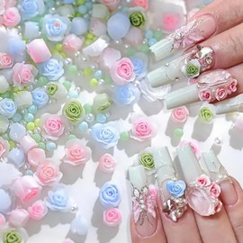 Flower Nail Charms 3D Flowers Acrylic Decor Design 100Pcs Resin Flowers Nail Art Charms Supply Spring Summer Flower Nail Jewelry Charms for Women DIY Flowers Nail Decoration