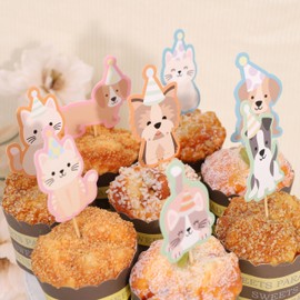 Decoraciones para cupcakes para cachorros y gatitos, decoraciones para fiestas de cumpleaños para perros y gatos, suministros para fiestas de baby shower, fiestas de cumpleaños para cachorros y