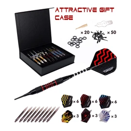 Turnart Darts Plastic Tip - Professional Soft Tip Darts Set for Electronic Dartboard 9 Pcs 18 Grams with 50 Extra Tip 9 Shafts 27 Flights Tool Kit Flight Protectors and Gift Case (Color)
