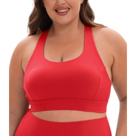 Grace Form Plus Size Sports Bras for Women Full Figure Medium Support Push Up Padded Sport Bra for Large Bust Red