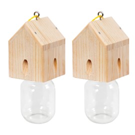 2 PCS Wood Carpenter Bee Trap for Outside - Best Bee Trap - Steeple Style Nature Hanging Carpenter Bee Traps with Plastic Jar Outdoor