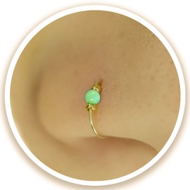 Thin 14k Gold Filled Tiny Nose Ring Hoop - 2 mm Green Opal piercing Nose Hoop - 24 gauge very Thin Nose Hoop Tiny Piercings Nose Rings hoop - Opal nose rings