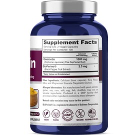 NusaPure Quercetin 1000mg - 200 Veggie Caps (Non-GMO, Vegan, Vegetarian) Bioperine