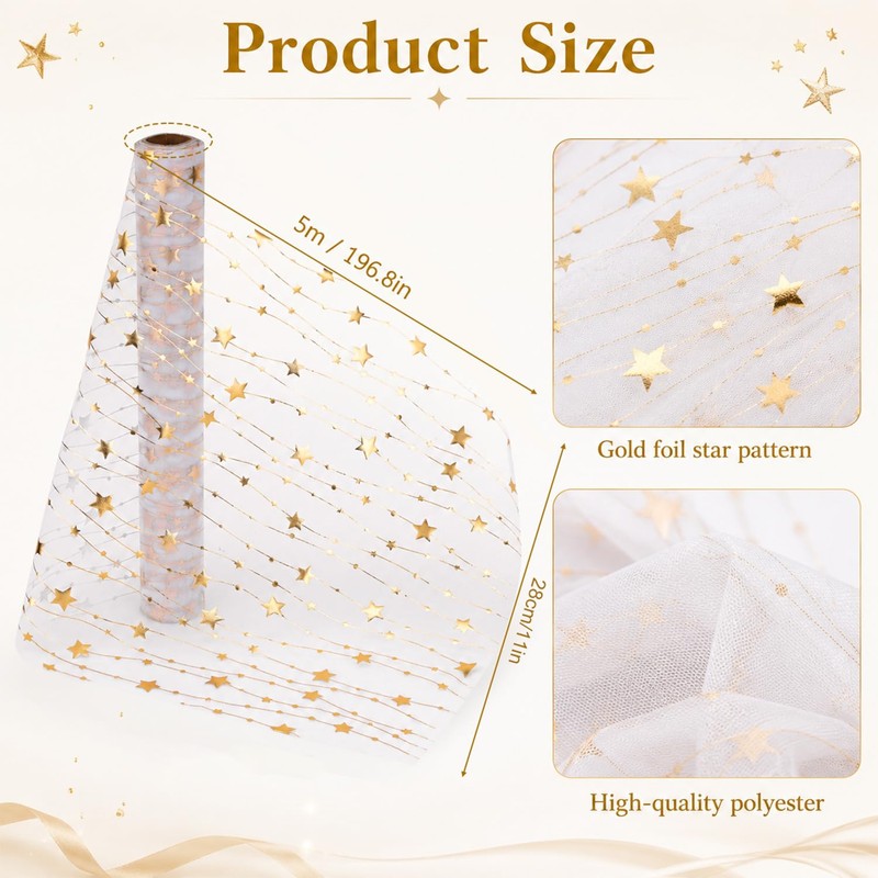 5M Gold Table Runner, Star Table Runners for Dining Table