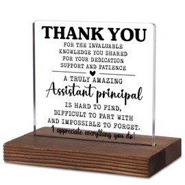 Thank You Assistant Principal Gift – Acrylic Desk Sign with Appreciation Message, Rustic Wood Base Plaque for Farewell, Promotion, Retirement or Graduation Recognition Office Decor TKA122