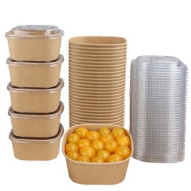 JAYEEY 22 oz Disposable Kraft paper bowls with lids,Food containers Soup Bowls Party Supplies Treat Bowls 50 Pack