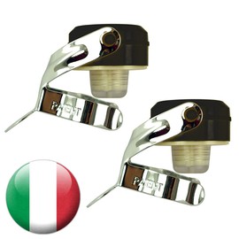 Euposia - Made in Italy - Set of 2 - Universal Wine & Champagne Stopper with BLOCKWAF System up to 6 ATM. - in Chrome Steel - Model 1920 Color with Stainless Steel Wing - (Black)
