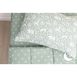 Beddy's Fantasy Woodland Girls Durable Zipper Bedding, Bed in a Bag, Green Sheets & Comforter with Animal & Woods Design, Includes Pillowcase & Pillow Sham Easy to Make & Wash, Kids Zip Bedding