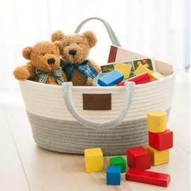 all Kids United Baby Wickel-Organizer; Windelkorb Babykorb Wickel-Tasche für Windeln & Wickel-Utensilien, tragbare Einkaufstasche Shopper Windel Aufbewahrungskorb aus 100% Baumwoll-Leinen