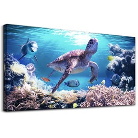 Canvas Wall Art For Living Room Large Size Family Wall Decorations For Bedroom Modern Bathroom Wall Decor Paintings Sea Turtles Hang Pictures Artwork Blue Ocean Canvas Art Prints Farmhouse Home Decor