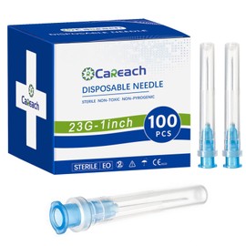 Careach 100pcs 23 gauge 1 inch Needle, Luer Lock for Lab Measuring Supplies, Individually Wrapped