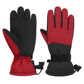 Durio Children's Ski Gloves, Waterproof Ski Gloves, Warm Gloves, Suitable for Children from 6-14 Years, Red, L (10-14 Years)