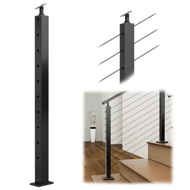 Muzata Black Stair Cable Railing Post 36 Inch for 25-35 Degrees Stair 36"x2"x2" Surface Mount T304 Stainless Steel Cable Railing System Kit Indoor Outdoor with Paper User Guide PS01 BA4S