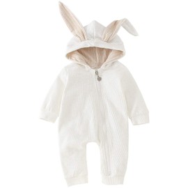 AGQT Infant Baby Girl Boy Easter Outfit 3PCS Bunny Bodysuits 3D Rabbit Ear Hat Romper Size 0-24 Months