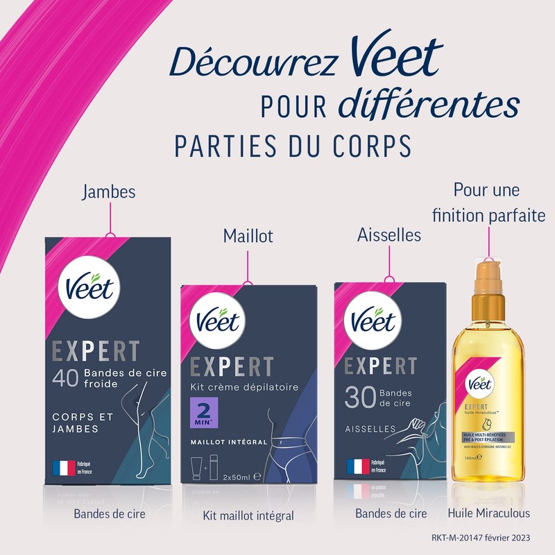 Veet Expert Wax Strips 40 Strips for Cold Face, Sensitive