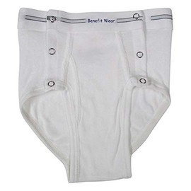 BENEFIT WEAR Men's Briefs with Side Snap Closure (L) White