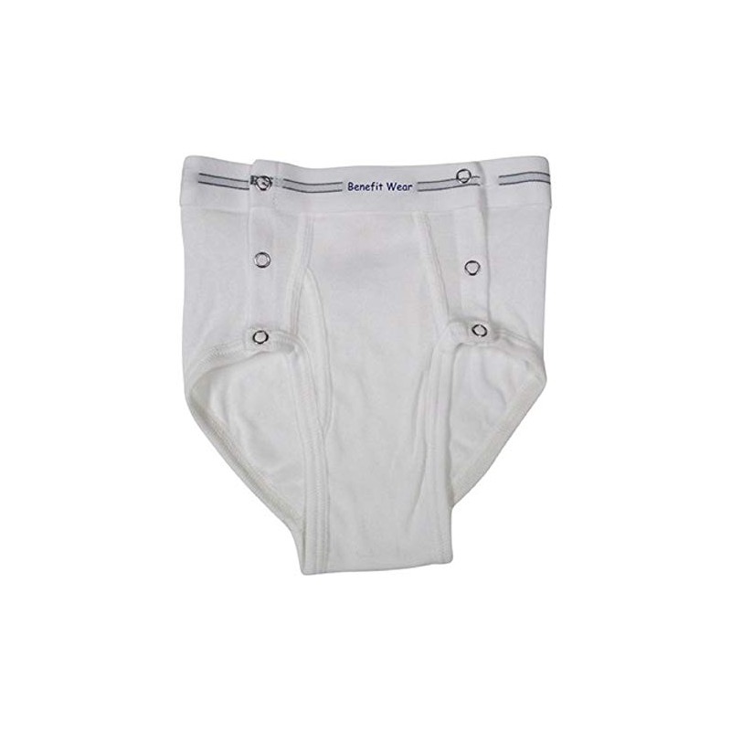 BENEFIT WEAR Men's Briefs with Side Snap Closure (L) White