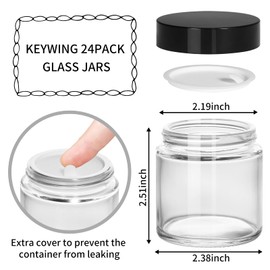 KEYWING 4oz Small Glass Jars, 24 Pack Round Clear Glass Jars with Black Lid Empty Cosmetic Containers with Inner Liners for Lotions, Powders, Cream and Ointments