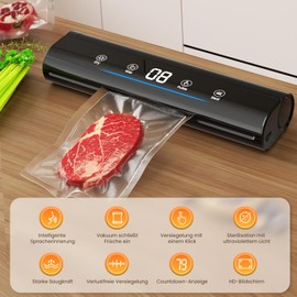 Vacuum Sealer with LED Indicator and Voice Reminder, Automatic Air Sealer with 20 Vacuum Sealer Bags, Multifunction with Dry/Wet Sealing Mode (Black)