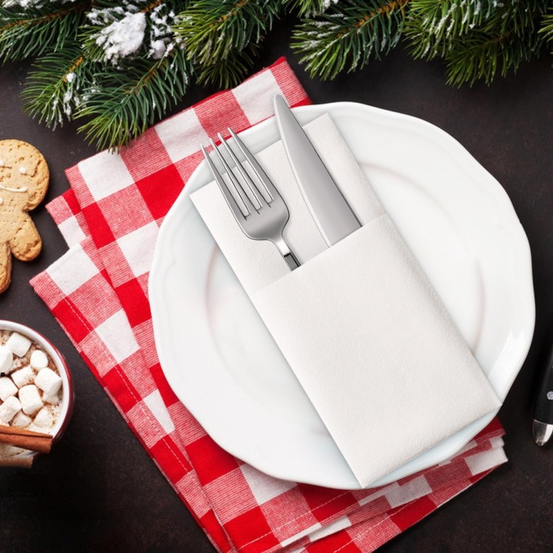 50Pcs Pocket Napkins, Disposble Cloth Like Napkins Built-in Flatware Pocket,