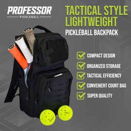 Professor Pickleball CourtCommander Pickleball Backpack - Lightweight & Efficient Pickleball Bag - Holds 4 Paddles, 6 Balls, & Cup Holder - Tactical Style