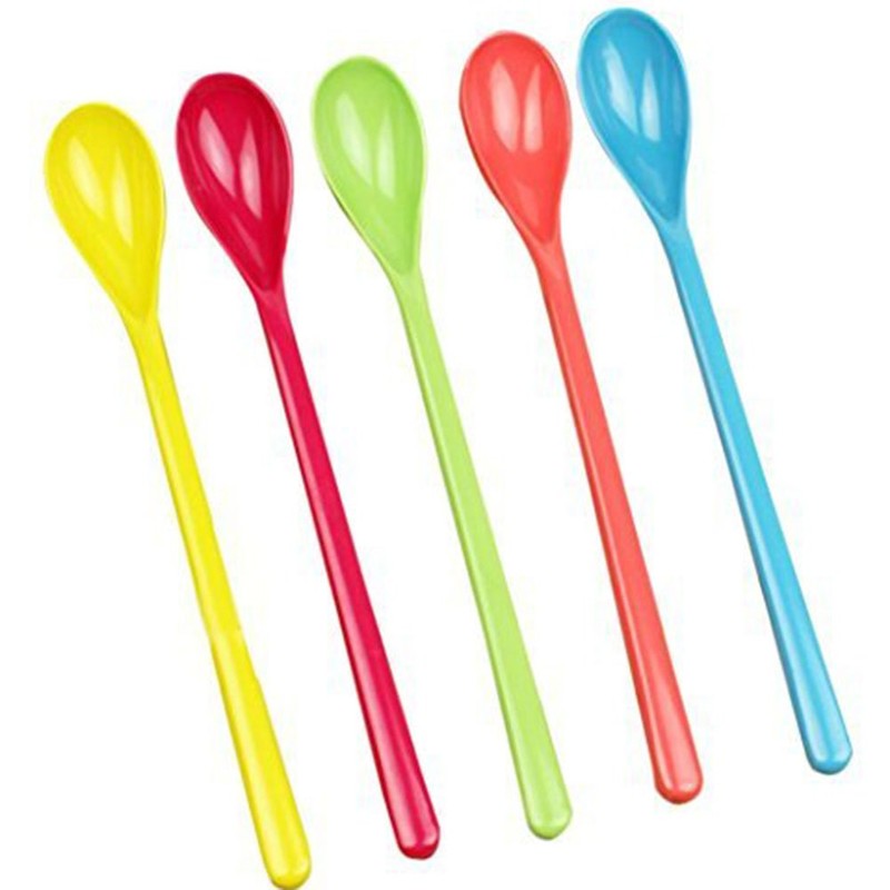 HiEast 5 Pcs Colorful Plastic Spoon Long Melamine Mixing Spoon