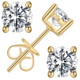 Dunnett Taylor Gold Plated Sterling Silver 0.5ct CZ Cubic Zirconia Stud Earrings Round Solitaire 1.0CTTW per pair