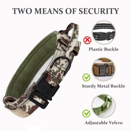 Tactical Dog Collar, Adjustable Military Training Nylon Dog Collar with Control Handle and Heavy Quick-Release Metal Buckle for Small Medium Large Dogs, Camo S