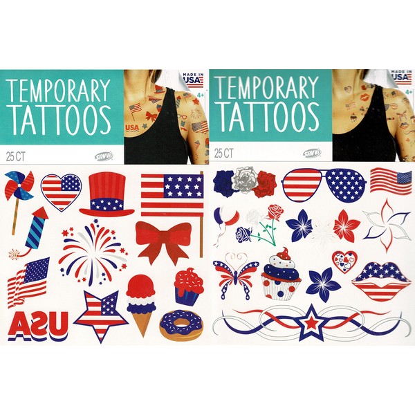 Savvi - Patriotic - Temporary Classic Tattoos - 25 ct.