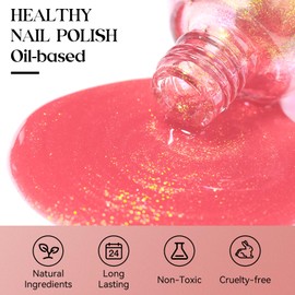 MIZHSE Nail Polish Air Dry Fast, Holographic Neon Orange Nail Polish Quick Dry, 15ml/0.5 fl oz Regular Shiny Shimmer Oil-based Glitter Nail Lacquer Non Gel Full Coverage Nail Art Manicure Home