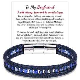 Birthday Gifts For Boyfriend Mens Bracelet: To My Boyfriend Bracelet Promise Bracelet For Him - Blue Leather Bracelet For Men Cute Boyfriend Gifts Anniversary Christmas Valentines Graduation Gift