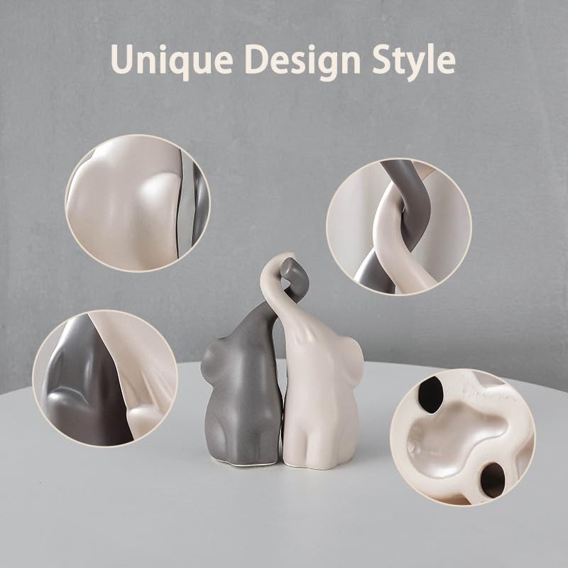 1 Pair Modern Elephant Couples Figures, Decorative Figurines 10 cm