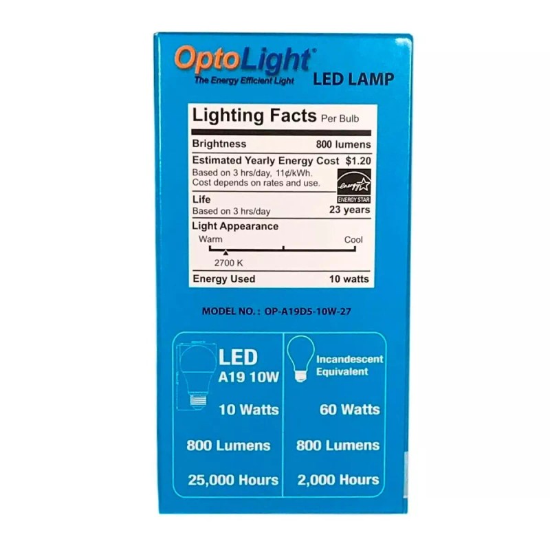 Optolight Optplight Led Light Bulb 2700k Warm White 800 lumens