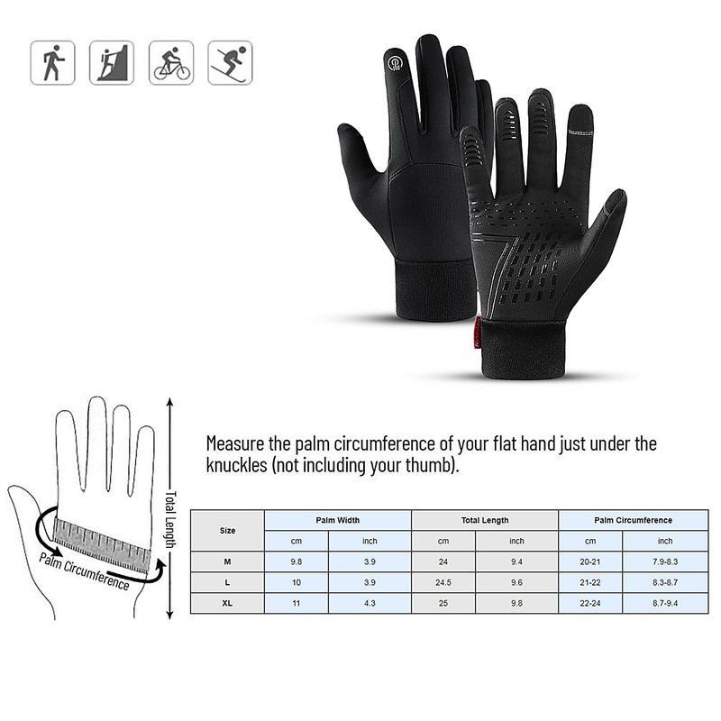 Winter Men Women Cycle Gloves Waterproof Windproof Fleece Lining Touchscreen
