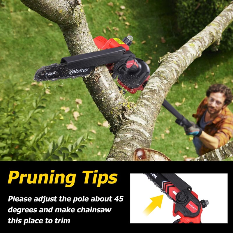 Velotrex 2-IN-1 Cordless Pole Saw and Mini Chainsaw, 8 Inch