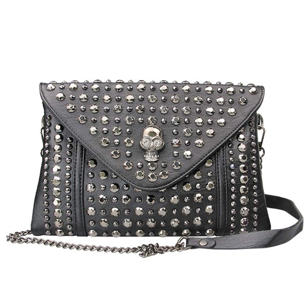 FiveloveTwo Women Rivet Chain Handbag Purse Clutch Small PU Leather