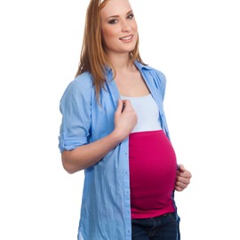 Mamaband Maternity Bump Band in Twin Pack + Pack of 3 Jeans Extenders, Back Warmer and Top Extender for Pregnant Women, Stretch Fabric Maternity Wear - Magenta/Black, size: 32-38