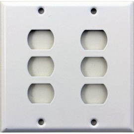 Stamped Steel Smooth White 2 Gang Switch Plate - 6 Despard Openings