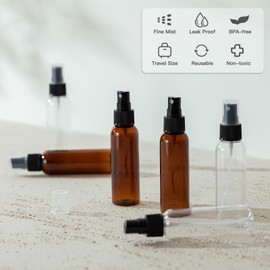 LISAPACK 2oz Small Spray Bottle (10 Pack) Plastic Mini Fine Mist Atomizer, Tiny Sprayer for Travel Perfume, Cologne, Alcohol (Clear, 60ml)