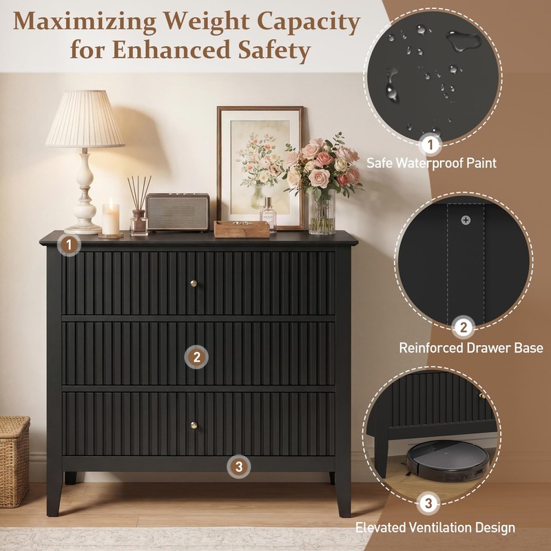 RoyalCraft 32" Large Nightstand, Fluted Painted Bedside Table with 3