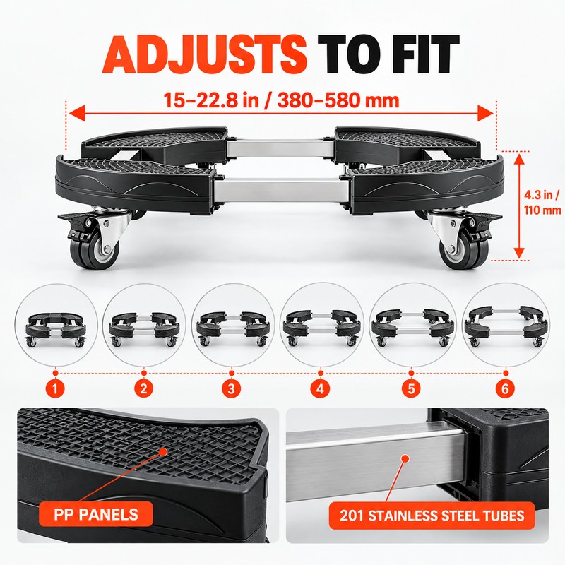 440 lb Adjustable Trash Can Dolly, 15-22.8 Inch Rolling Plant
